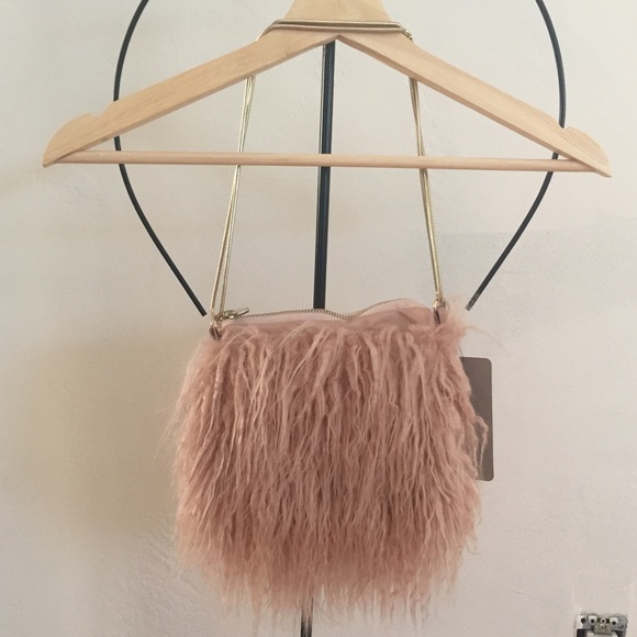 Zara Handbags - NWT ZARA ACCESSORIES Faux Fur Purse Gold Chain NEW